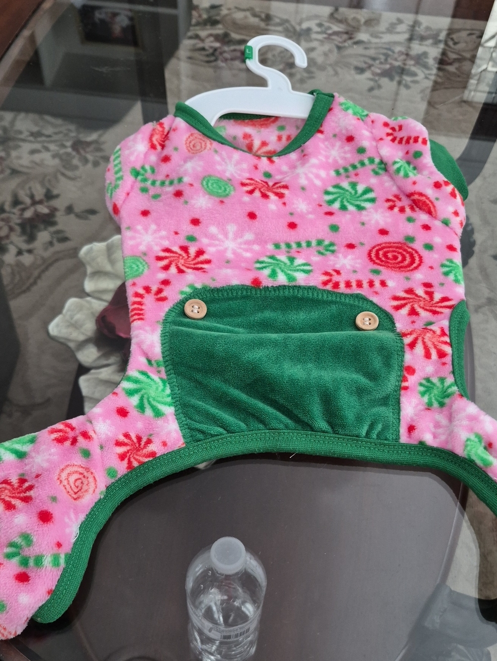 Festive Pink & Green Holiday Dog PJ with Candy Print